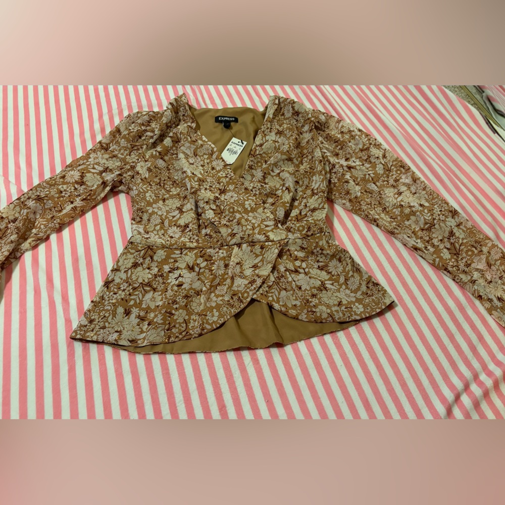 Express Floral Brown Wrap Top